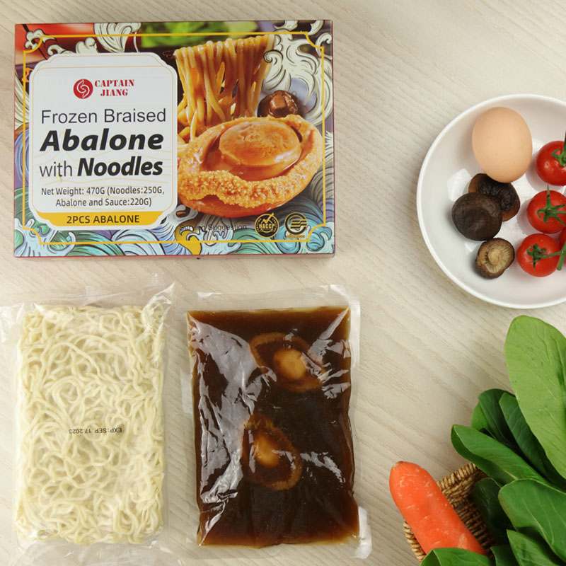 Gefruer Braised Abalone mat Nuddelen Ernährung, Gesondheet a Schnellegkeet, preparéiert Platen4