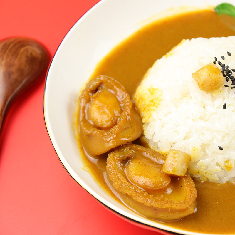 चावल के पोषण, स्वास्थ्य और शीघ्रता के साथ फ्रोजन करी अबालोन, तैयार व्यंजन4